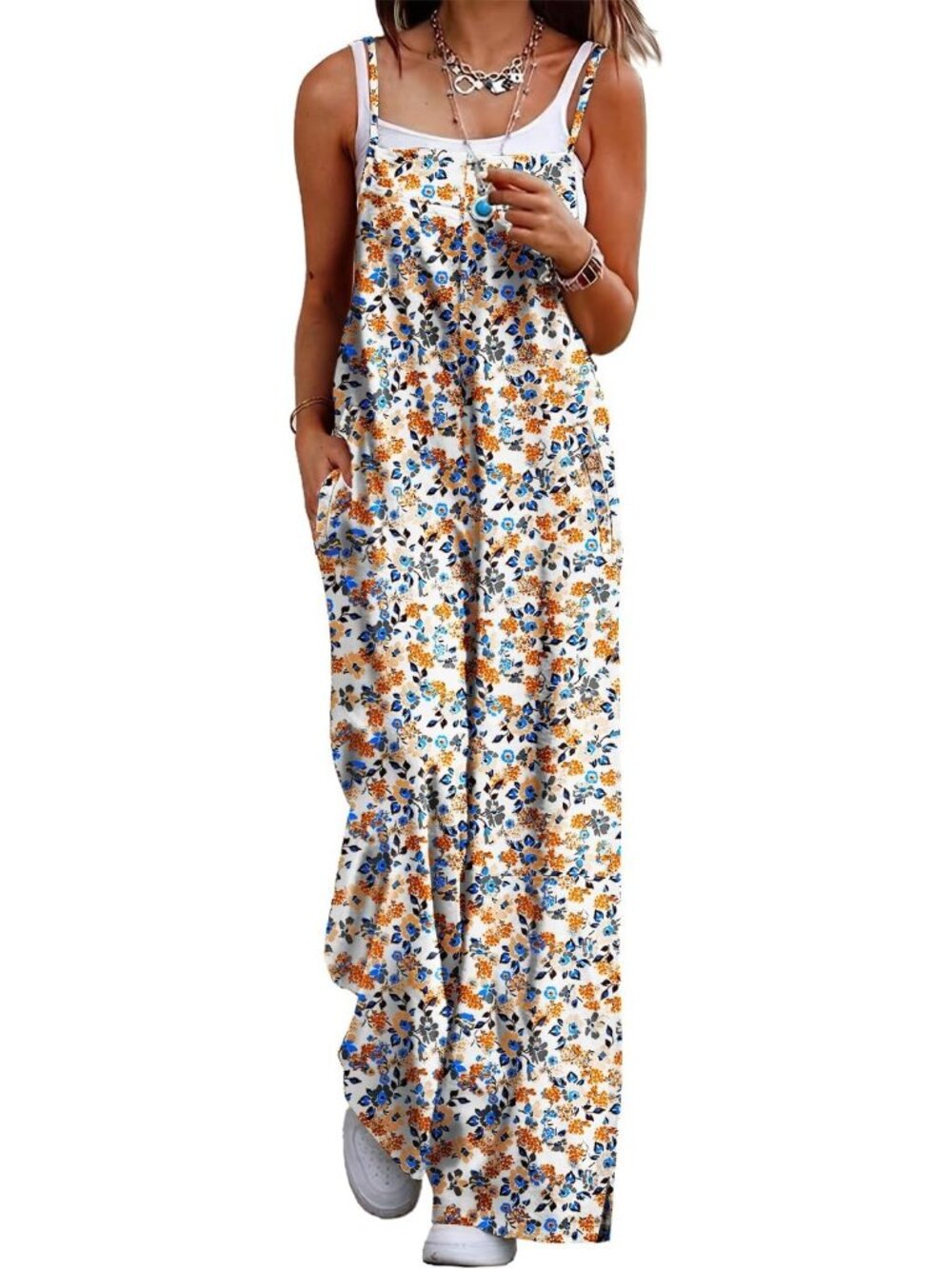 Women's Floral Summer Bohemian Jumpsuits Casual Wide Leg Romper Sleeveless
